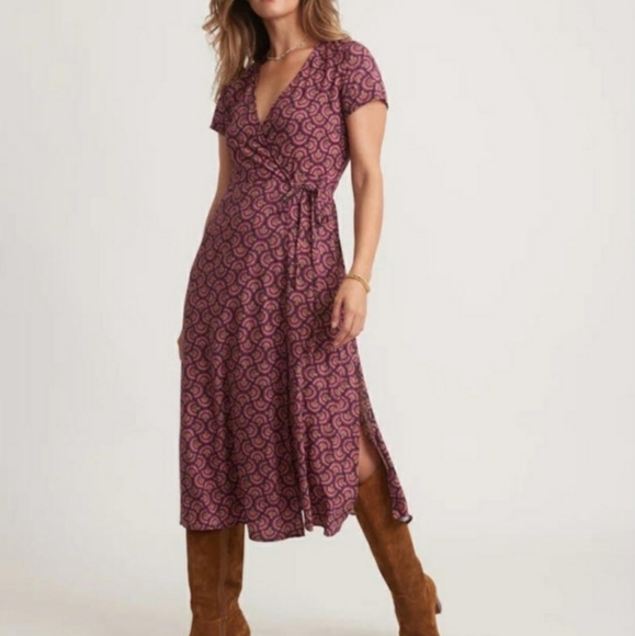 Marine Layer Emlyn Midi Wrap Dress Burgundy Size L - Picture 1 of 5